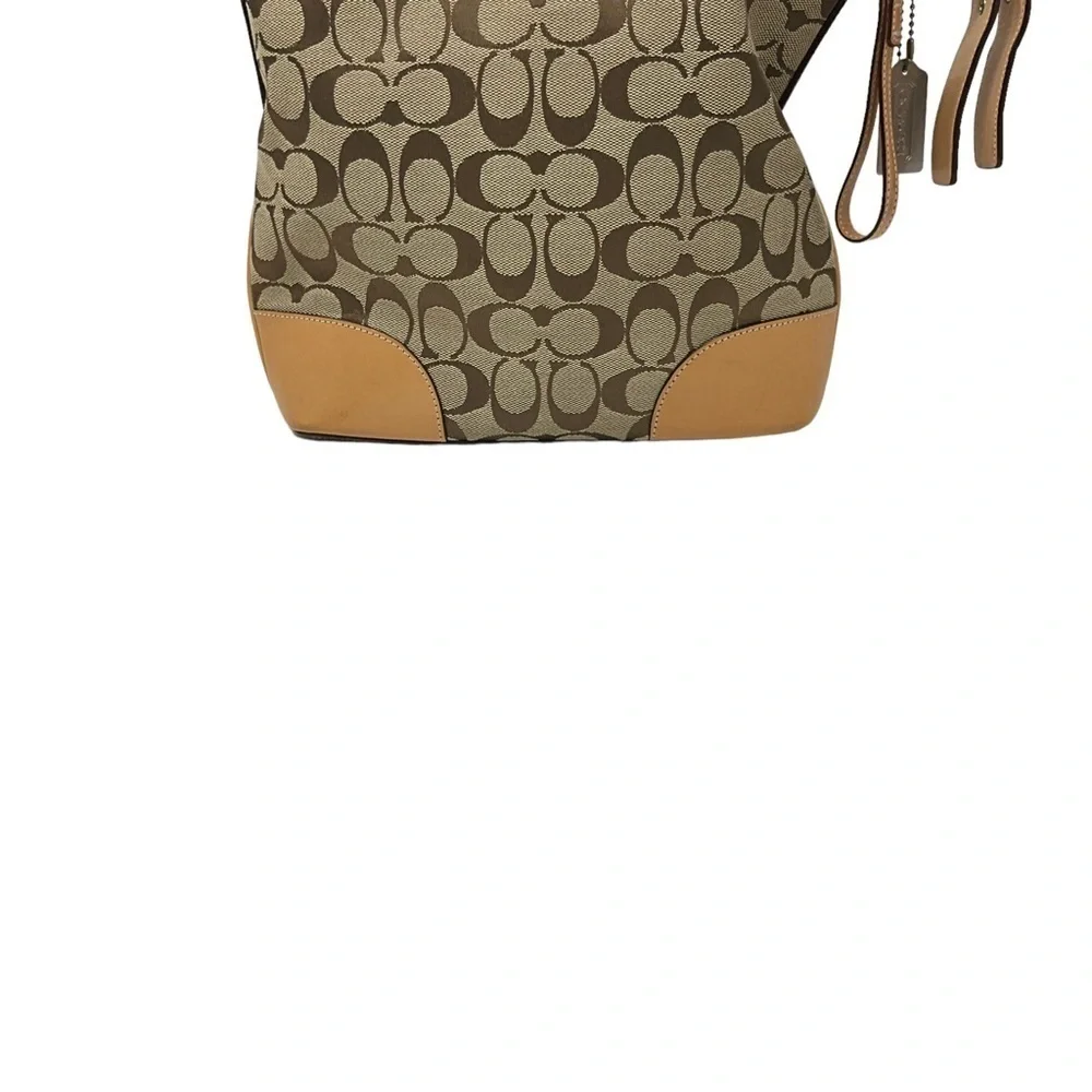 Coach‎ L2K-6347 Hobo Signature Tote Leather Trim Brown Logo Canvas Bag
